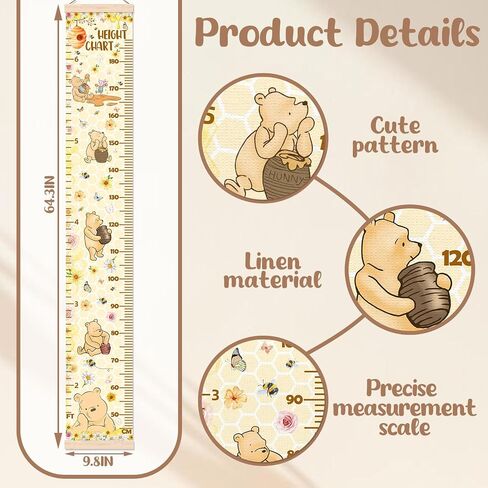 Winnie Height Chart for Wall Decor, The Pooh Decor Height Chart for Boys or Girls, Honey Themed Height Measurement for Toddler Wall Hanging, Perfect for Bedroom Nursery Decor Height Wall Chart in Kuwait