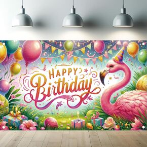 Tropical Tiki Bar Birthday Party Backdrop Banner Summer Beach Hawaiian Flamingo Flowers Palm Leaves Photography Background Aloha Beach Luau Party Supplies Photo Booth Props Decorations 71 x 43 Inch