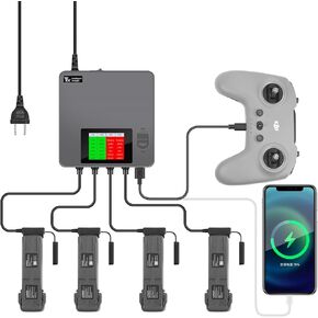 Xmipbs Avata 2 LCD Display Charger, Battery Charger Compatible with DJI Avata 2,6 in 1 Rapid Multi Parallel Battery Charging Hub, Avata 2 Drone Accessories