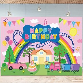 Cute Pig Happy Birthday Backdrop, Colorful Cartoon Pattern Background, Pink Pig Theme Banner for Birthday Party Decorations 60 * 40 Inch