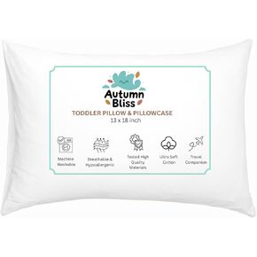 Autumn Bliss Toddler Pillow and Pillowcase 13x18 inches, Organic Cotton - Perfect for Toddlers 2-5 Years - Ideal for Travel, Toddler Bedding Decor and Machine Washable