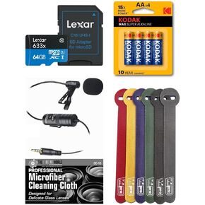 Lavalier Microphone Bundle with 64GB Card and Accessories for Zoom H4e H4essential Recorder
