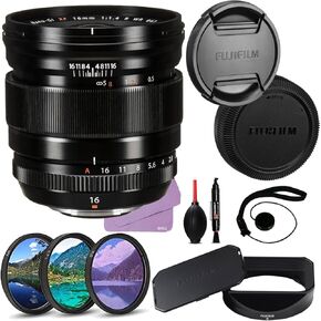Fujifilm XF 16mm F/1.4 R WR Bundle + حزمة الملحقات بما في ذلك الأشعة فوق البنفسجية ، CPL ، مرشحات FLD + حارس غطاء العدسة + القلم/المنفاخ + القماش الألياف الدقيقة (14 عنصرًا)