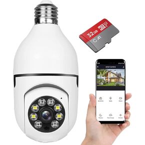 Light Bulb Camera,Wireless Wifi Light Bulb Camera Security Camera with 32G Memory, Home 5G WiFi 360 Panoramic IP Surveillance Camera with Human Motion Detection and Alarm,Two-Way Audio Night Vision