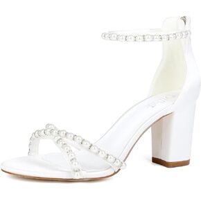 Block Heel Wedding Sandals Bride Wedding Shoes Learl Heels Bridal Shoes Open Toe Cheels