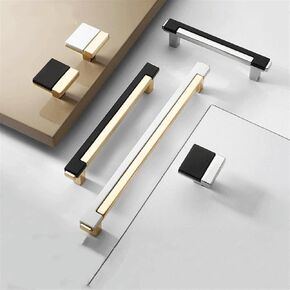Modern Simple Dual Color Wardrobe Cabinet Door Handle Zinc Alloy Kitchen Drawer Handles Closet Handle Knobs for Furniture 1Pcs (Color : Silver Black 96mm)