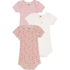 Petit Bateau Babies' Short-Sleeved Floral Cotton Bodysuits - 3-Pack SIZES 3-36 MONTHS