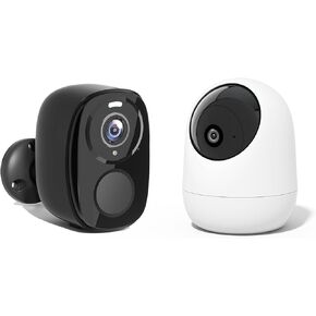 Rraycom 5g WiFi Security Camera Bundle: 2K كاميرا خارجية مع الكاميرا AI AI Classe & INDOOR 360 ° PTZ ، الرؤية الليلية ، الصوت ثنائي الاتجاه ، إنذار صفارات الإنذار ، IP65 مقاومة للماء ، متوافقة مع Alexa.