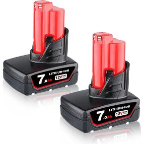 2-Pack M-12 12V 7.0Ah Li-Ion Replacement Battery Replacement for Milwaukee M-12 XC Cordless Power Tools, for use with 48-11-2401 48-11-2402 48-11-2411 48-11-2420 48-11-2460 Battery Packs