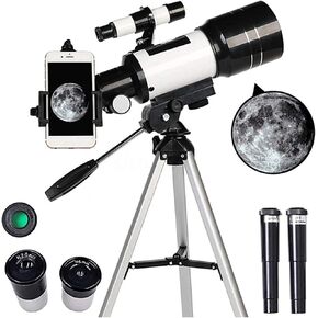 Telescopes for Astronomy Portable 70Mm Refractor Telescope with Adjustable Tripod Photo Shutter 2 Eyepiece Phone Adapter Mount and Backpack - White