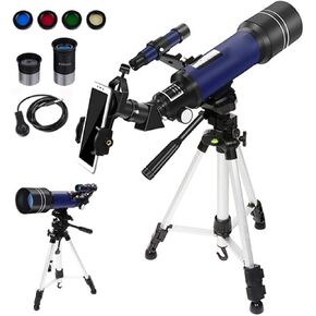 Telescopes for Astronomy 70Mm HD Refractor Telescopes with Adjustable Tripod Photo Shutter and 4 Moon Filter for Telescope for Adults and Kids