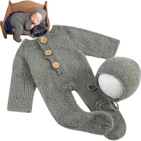 Vemonllas Newborn Baby Photography Props Boys Girls Photo Outfits Infant Photoshoot Costume Handmade Classic Bonnet Romper