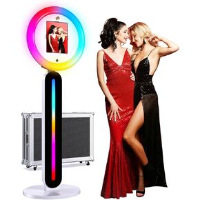 Portable Photo Booth for iPad 10.2in 10.9in 11in 12.9in 13in, Software Remote Control Music Sync, Selfie Photobooth Shell Machine with Light Ring Flight Case