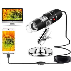 Loadfckcer USB Microscope 1000 x Zoom 1080P Digital Mini Microscope Camera OTG Adapter and Metal Leg Compatible with Android Mac Windows Linux