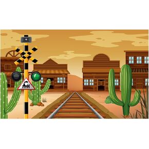 7X5FT Western Railroad Theme Photography Backdrop Desert Train Crossing Scene 210x150cm Party Background Banner BY367