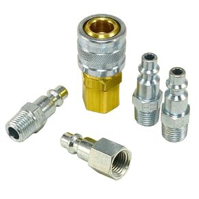 USA Made Air Fittings, Air Coupler and Plug Kit, Solid Steel and Brass Quick Connect, Industrial 1/4" NPT Air Tool Fittings (5 Piece Set)