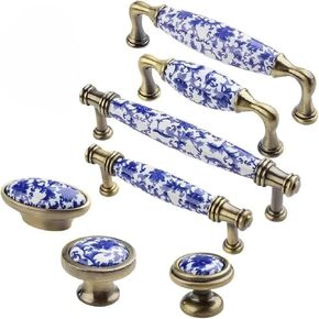 Blue and White Pottery Ceramic Handle Chinese Solid Wood Cabinet Wardrobe Shoe Cabinet Drawer Single Hole Round Door Handle 1Pcs (Color : 101)