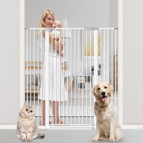 51.18" Extra Tall Cat Gate for Doorway 29.6-48.4" Width,Tall Baby Gate Cat Gate Extra Wide Cate Gate Safety,Extra Narrow Auto-Close for Indoor Stairs, Doorways, and Kitchen