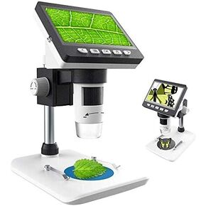 Loadfckcer USB Digital Microscope with Screen 4.3 Inch 1080P HD LCD 1000X Magnification Rechargeable Battery Endoscope with 8 LEDs for Windows PC