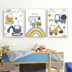 Recrtain Excavator Canvas Painting Nursery Wall Prints Posters Crane Art Prints Toys Cars Wall Art Print Nursery Pictures Kids Boys Room Decor Unframed