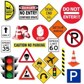 Runtoo Road Signs Wall Decals Traffic Street Stop Sign Transportation Wall Stickers for Kids Bedroom Classroom Playroom Baby Shower Birthday Party Decor