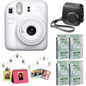 Fujifilm Instax Mini 12 Instant Camera Accessory Kit (Clay White) with Instax Mini Film - Foil Pack (2 Pack) & Case
