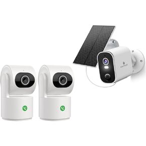 SYMYNELEC Solar Security Cameras Wireless Outdoor 2K + 2Packs Indoor Camera for Home Security 3K