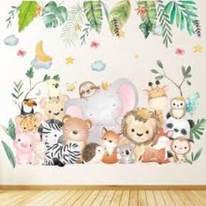 Safari Animal Jungle Wall Stickers Kids Room Living Room Wall Decor, Playroom Bedroom Classroom Kindergarten Designs