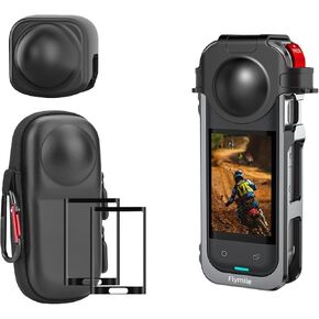 Insta 360 X5 Case Bag + Cilicone Lens Cap + 2 Pack Screen Screen Protector & Utility Frame Case Case for Insta360 x5 ، حافلة مع حزام معصم و carabiner ومحول الإصدار السريع لـ Insta 360 X5