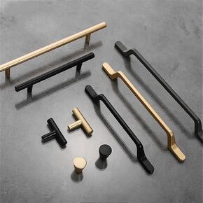 European Simple Black Kitchen Cabinet Door Handles Matte Gold Aluminum Alloy Drawer Pulls Furniture Handle Hardware 1Pcs (Color : Sand Gold 96mm2)