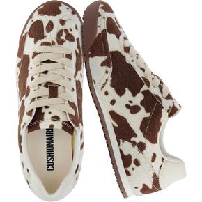CUSHIONAIRE Techno Women’s Vegan Cow Print Calf-Hair Lace-Up Sneakers with Memory Foam Comfort
