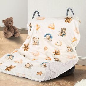 Bear Baby Blanket for Boys Girls Soft Fleece Minky Blanket with Dotted Backing Double Layer Newborn Toddler Blankie for Nursery Stroller Crib Gift to Son Nephew Grandson 26.5 * 40 Inches