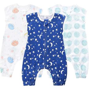 Organic Cotton Baby Sleep Sack - 3 Pack Wearable Blanket, 0.5 TOG Breathable Sleeveless Sleeping Sack for Toddler