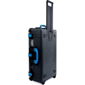 Black w/ Blue handles & latches Pelican 1615 case. No Foam. With Wheels.