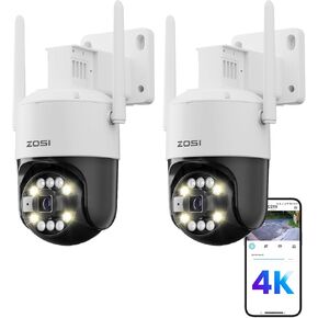 Zosi 2 x C296 4K 8MP Plug-in WiFi Pt Camera Camera Outdoor ، Pan/Tilt Wireless Camera مع اكتشاف وجه مركبة AI Profor