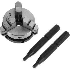 K01-50/K02-50 3-Jaw 4-Jaw Manual Self-Centering Chuck High Accuracy M14 Thread Mount 50mm Mini Metal Lathe Chuck with 2 Lock Rod Drill Chuck(K01-50)