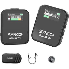 Cordless Lapel Microphone G2MAX 1-Trigger-2 2.4G Cordless Microphone System Clip-on Microphone 200M Transmission Range 8GB Built-in Memory TFT Screen for Smartphone Camera Camcorder Vlog Live St