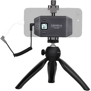 Microphone CVM-WS50(C) 6-Channel UHF Cordless Smartphone Microphone System with Phone Clamp and Mini Tripod for Mobile Live Video Vlog Interview Conference