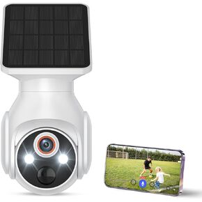 1080p Security Camera Wireless with Solar Panel, Outdoor Use, Battery Powered, Pan Tilt, AI Motion Detection, Night Vision, 2-Way Talk, IP65, Cloud Storage, Human Detection, 2.4GHz Only
