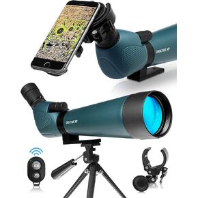 CREATIVE XP Spotting Scopes 20-60x80mm or 20-60x60mm Zoom with FMC Lens, 45 Degree Angled Eyepiece, Fogproof Spotting Scope with Tripod, Compact with Phone Adapter for Birding Watching