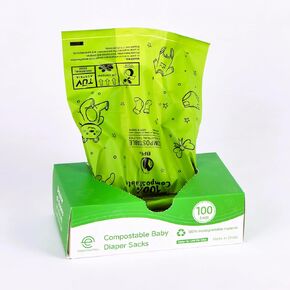 Disposable Diaper Bags for baby, 100 Count Eco-Friendly Compostable Disposable Diaper Bags, Baby Poop and Multipurpose Sacks with Handles for Convenient Disposal, Leak-Proof