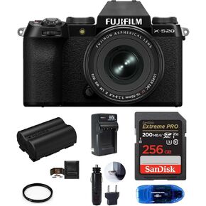 FUJIFILM X-S20 Digital Camera with 16-50mm Lens Bundle, Includes: Spare Fujifilm NP-W235 Battery, SanDisk 256GB Extreme PRO SDXC Memory Card and More (7 Items)