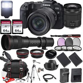 Canon EOS RP Mirrorless Camera w/RF 24-105mm f/4-7.1 is STM Lens + 420-800mm f/8.3 HD Manual Telephoto Lens + 2X 64GB Memory + Hood + Case + Filters + Tripod + More (35pc Bundle) (Renewed)