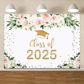 Mocsicka 2025 Graduation Backdrop 7x5ft Floral Congrats Grad Class of 2025 Photo Backdrops Floral Gold Dots Graduation Prom Photography Background