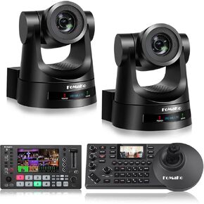 FoMaKo PTZ Camera Bundle, AI Auto Tracking Gen 3, 20x Optical Zoom,HDMI Video Mixer Switcher and PTZ Controller,for Church Worship Live Services, Studio, University (BH201 +M3+FMK20SDI)