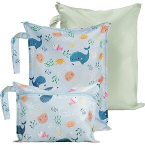 Wet Bag for Swimsuit - 3 Pack Waterproof Wet Dry Bag for Clothes - Baby Diaper Bag - Travel Laundry Daycare Bags - Baby Beach Essentials - Bogg Bag Accessories