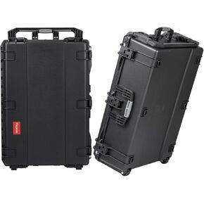 Rolling Case with Foam, 37 x 25.5 x 12 Inch, Transport Hard Case with Wheels/ 3 Large Handles for Camera, Tool, Equipment, Crushproof,Waterproof, Lockable, Inner 33.66" x 22.64" x 9.06"