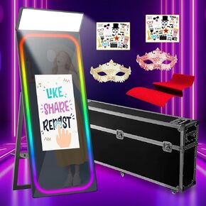 Magic Mirror Photo Booth Selfie Portable Touch Screen, Built-in Mini PC with Instant Print and Sharing Mirror Photo Booth Machine for Events Wedding Rental Christmas