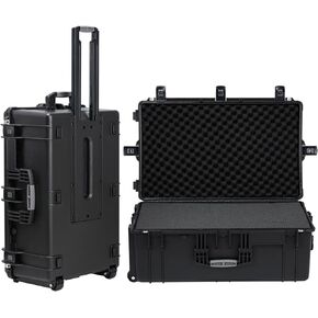 Hard Case with Foam, 32.5 x 20.5 x 13 Inch, Rolling Hard Case with Wheels/Retractable Handle for Equipment, electronic, tool,cameras, Shockproof, Waterproof, Inner 28.94"x17.72"x9.65"