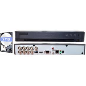 HIK 8CH 5MP DVR iDS-7208HQHI-M1/S AcuSense Series with 2TB HDD-8 Channel DVR Supports 5MP HD-TVI CVI AHD HD Analog Coax + up to 4 IP Channels H.265+ Compatible with Hikvision Hik-Connect APP